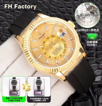 FH Factory Rolex Sky-dweller Replica with Gold Case 9002 Movement 904L Steel 42mm Gold Bezel Watch